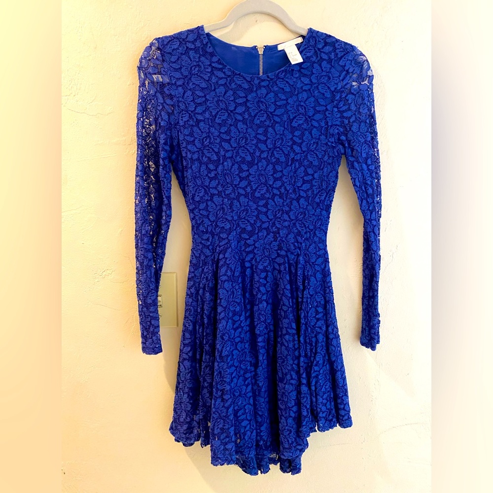 H&M Royal Blue Floral Lace Swing Dress - Size 6